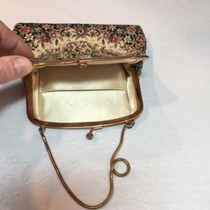 Vintage 1950's Brocade Boy/Girl Woven Handbag Purse w/Gold-Tone Chain Kiss Lock